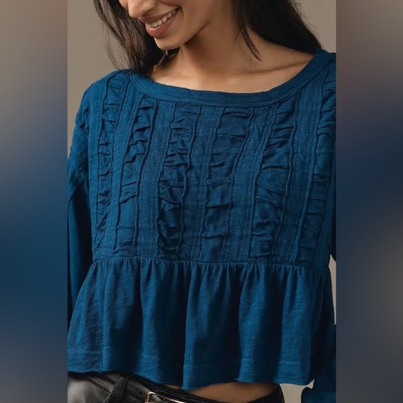 NWT! Anthropologie Pilcro Blue Textured Babydoll Top - Size XL 💎 - Picture 3 of 7